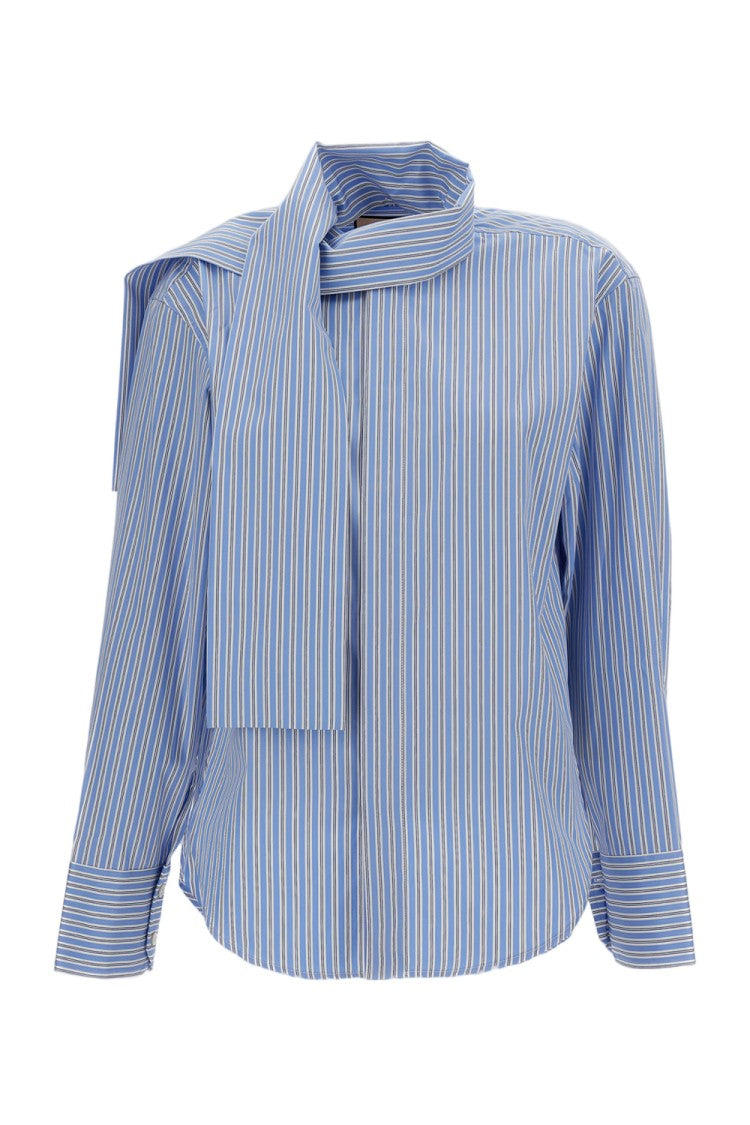 Plan C Striped Cotton Shirt With Removable Scarf Detail