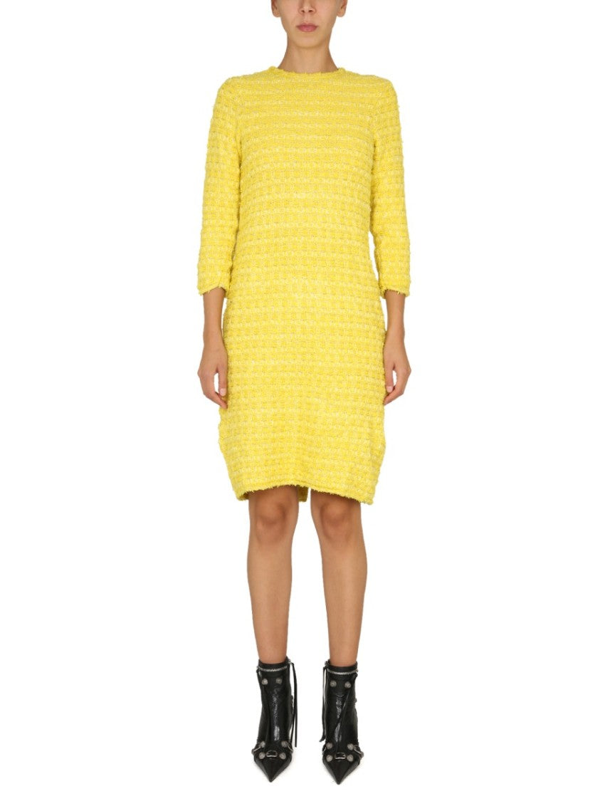 Balenciaga Textured Wool Tweed Knit Short Dress