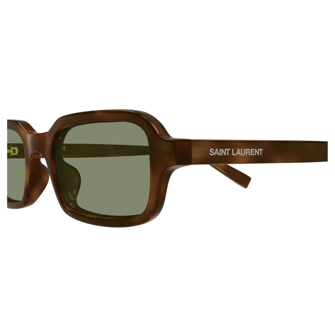 Saint Laurent Rectangular Tortoiseshell Sunglasses With Green Tinted Lenses