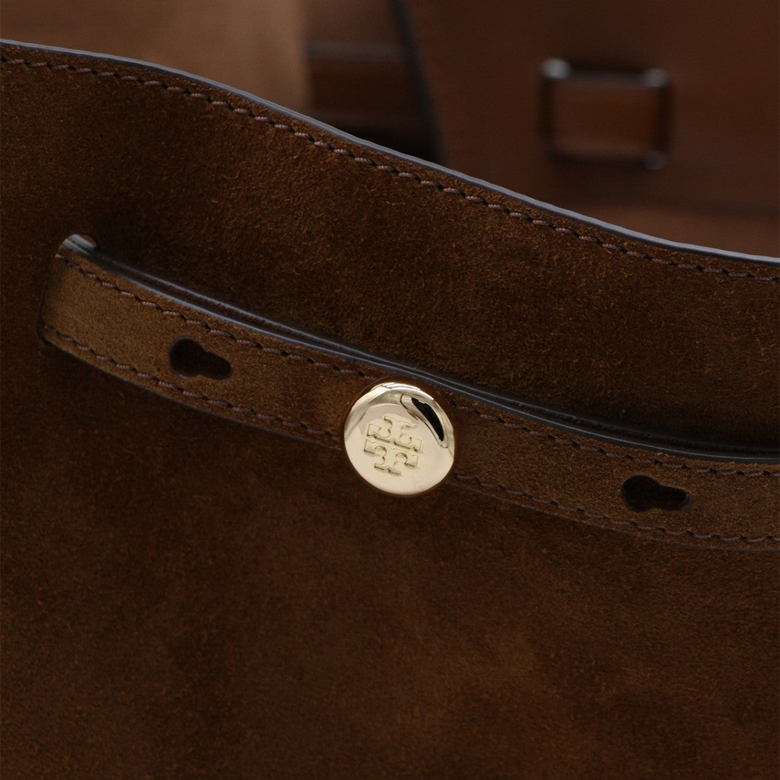 Tory Burch Rich Brown Suede Handbag With Adjustable Silhouette And Gold-Tone Accent