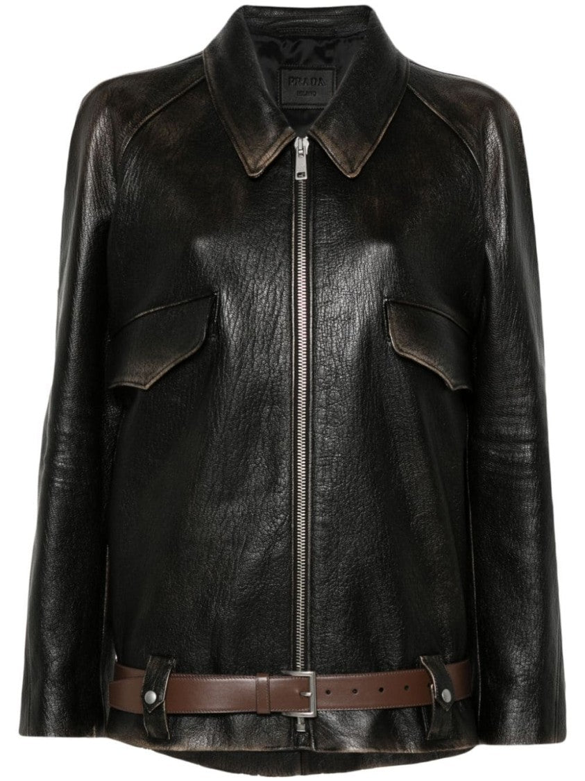 Prada Belted Leather Jacket