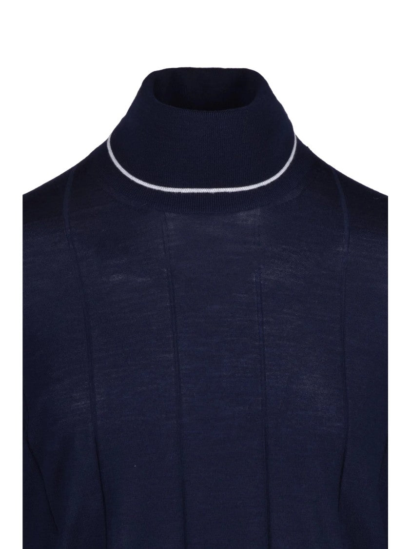 Eleventy Wool Under Jacket Sweater With Vertical Ribbed Detailing