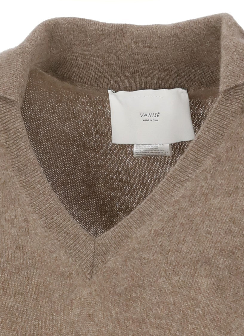 Vanisé V-Neck Cashmere Sweater With Ribbed Trims