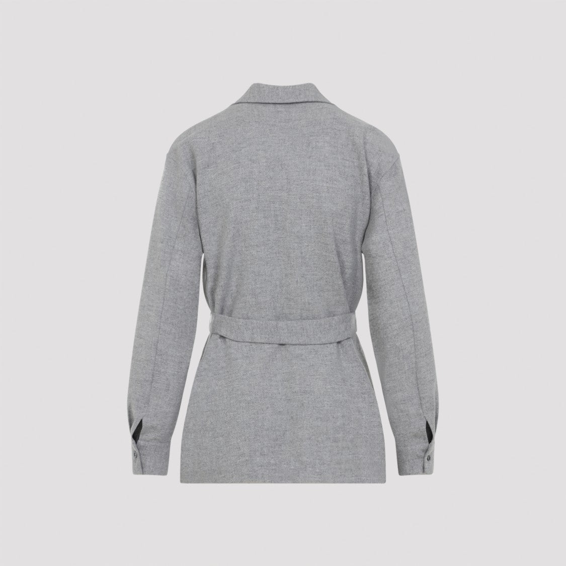 Peserico Light Grey Wool Blend Shirt With Classic Collar And Waist Belt