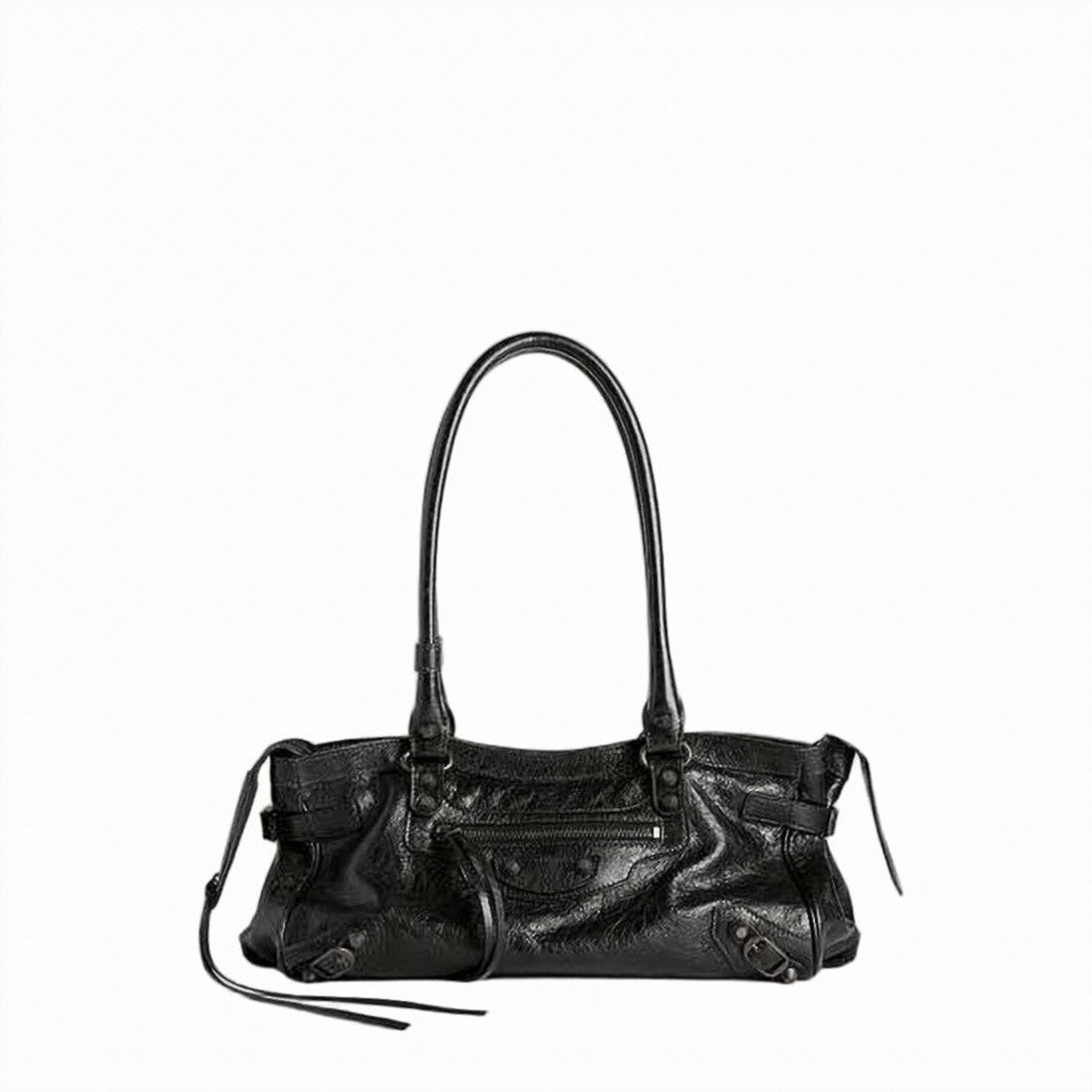 Balenciaga Black Textured Lambskin Studded Shoulder Bag
