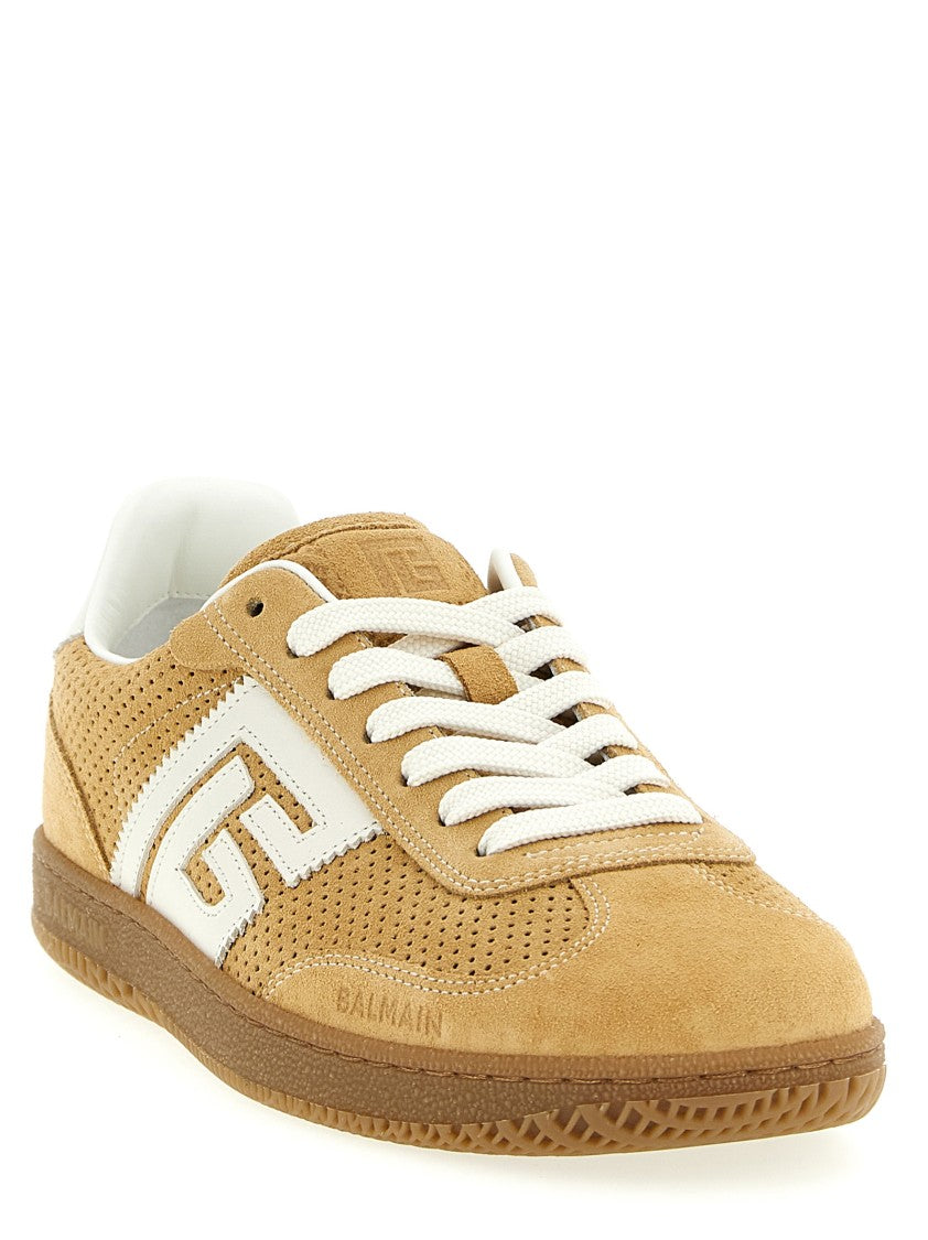Balmain Perforated Suede Sneakers With Leather Inserts