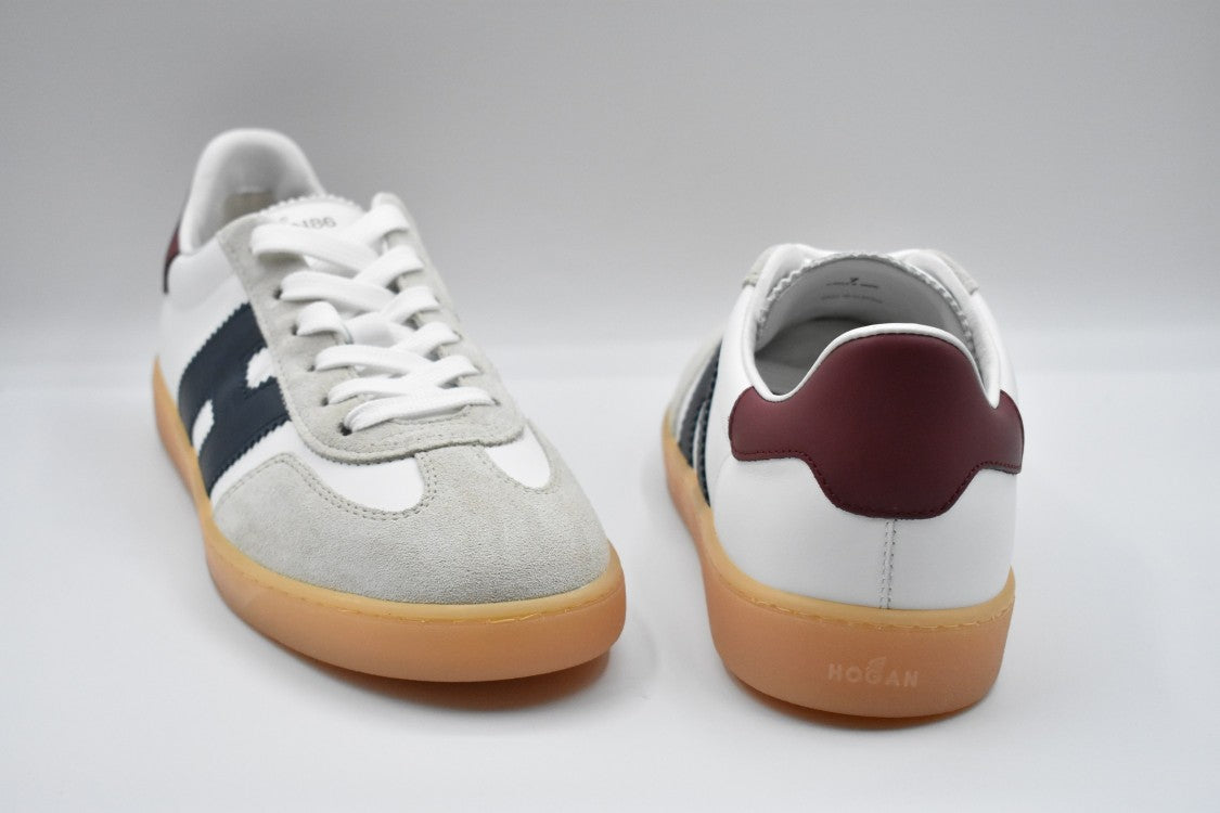 Hogan Laced Sneakers With Grey Suede Accents And Burgundy Heel