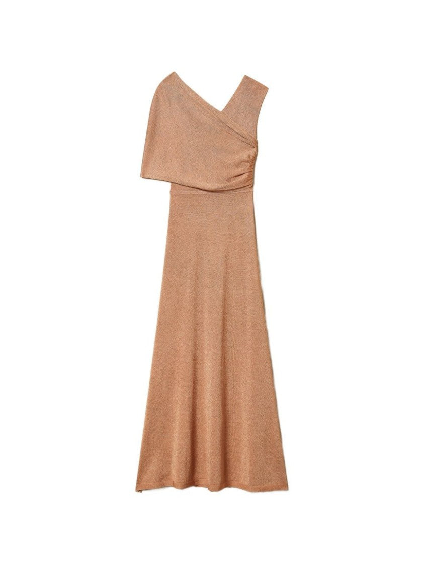Twin-Set Asymmetrical Neckline Maxi Dress With Draped Overlay