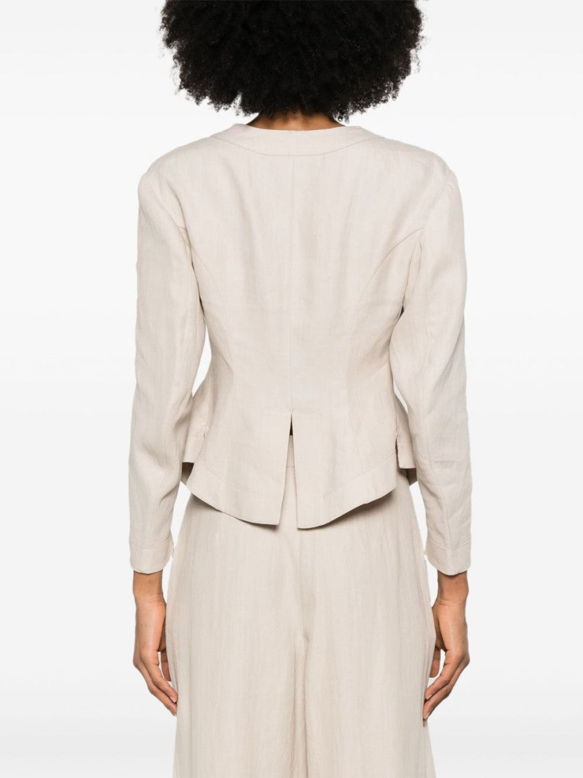 Giorgio Armani Cropped Sand Beige Jacket With Concealed Fastening And Rear Vent