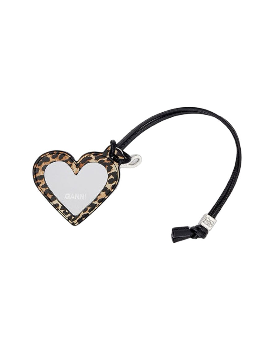 Ganni Heart-Shaped Mirror With Leopard Print Frame And Tassel Detail
