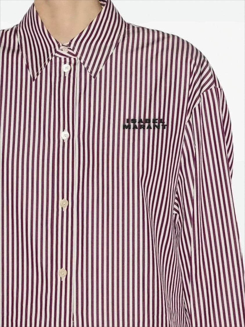 Isabel Marant Vertical Stripe Burgundy Cotton Shirt With Button-Down Front
