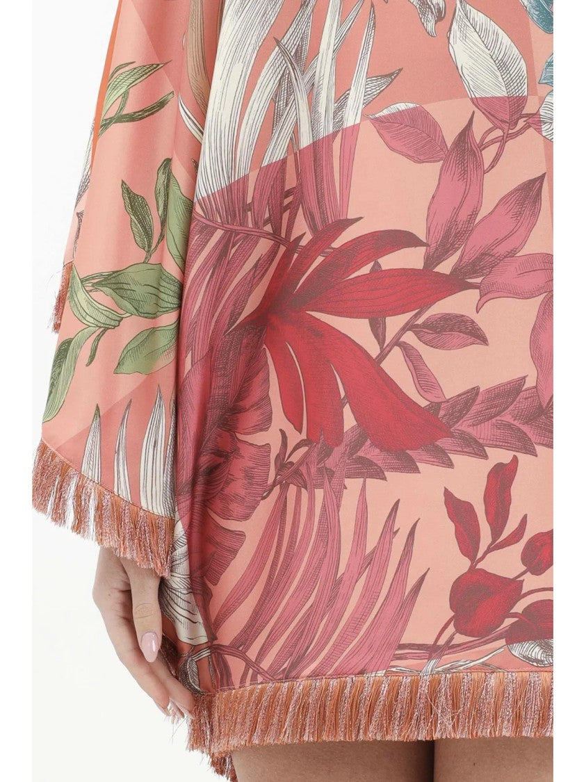 Simona Corsellini One-Shoulder Mini Dress With Botanical Print And Fringe Detail