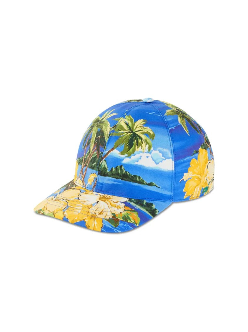 Gucci Hawaiian Print Logo Patch Baseball Cap