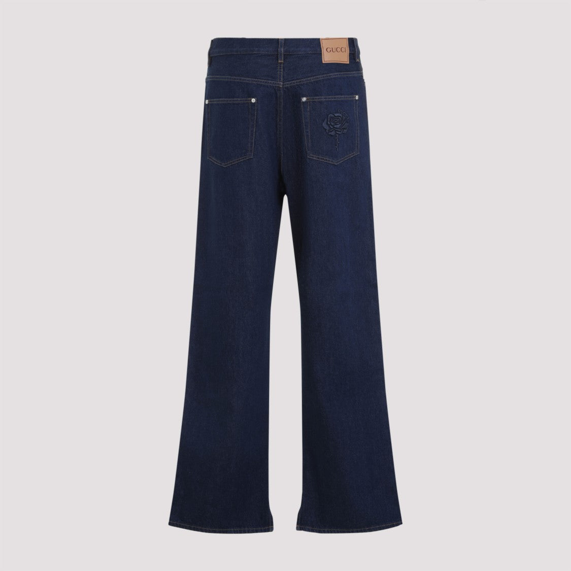 Gucci Embroidered Dark Blue Cotton Jeans