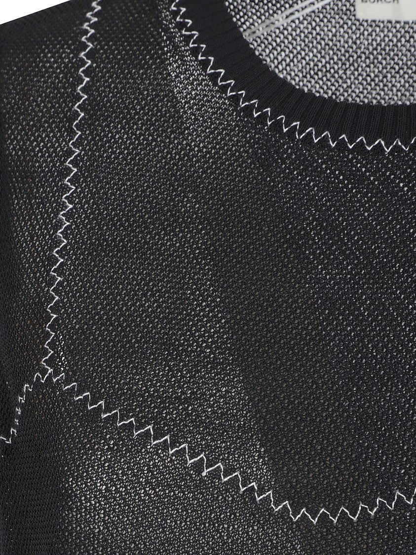 Tory Burch Sheer Black Mesh Top With Contrast Zigzag Stitching