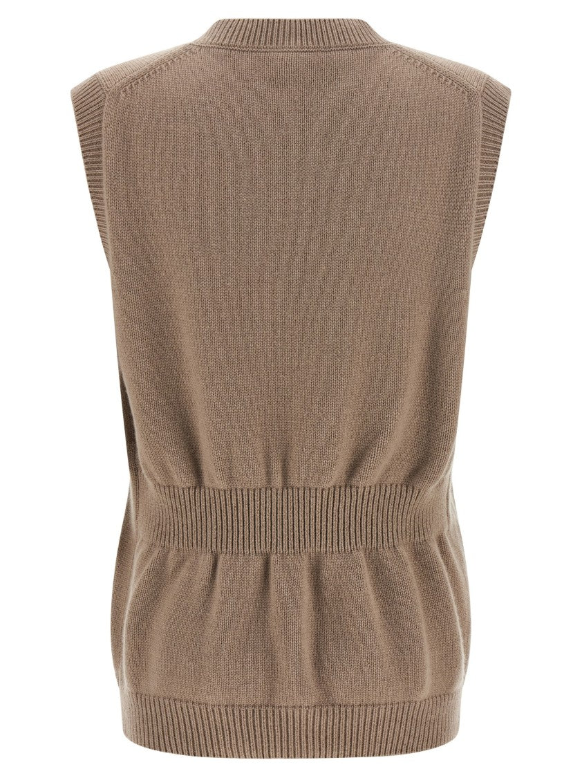 Fendi Cashmere Vest With V-Neck And Ribbed Trims