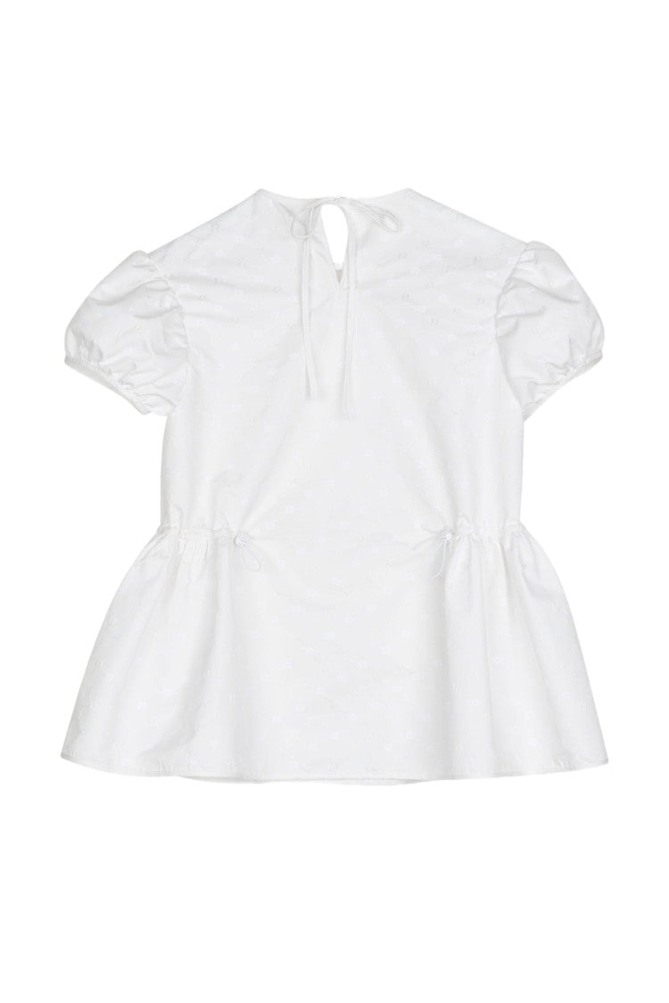 Cecilie Bahnsen Peplum Cotton Top With Puff Sleeves And Jacquard Pattern