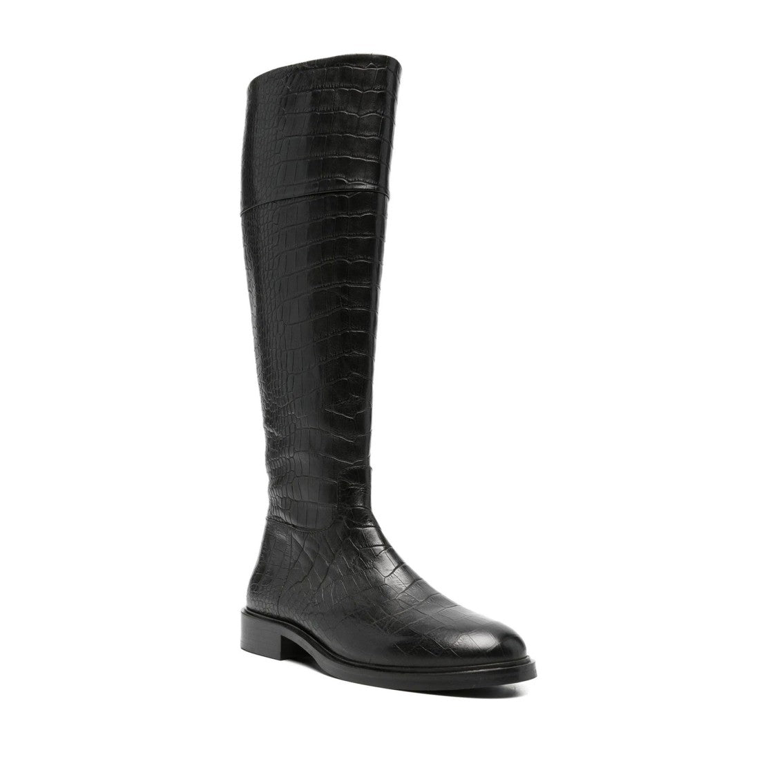Adrianna Feretti Black Textured Side Zipper Leather Boots