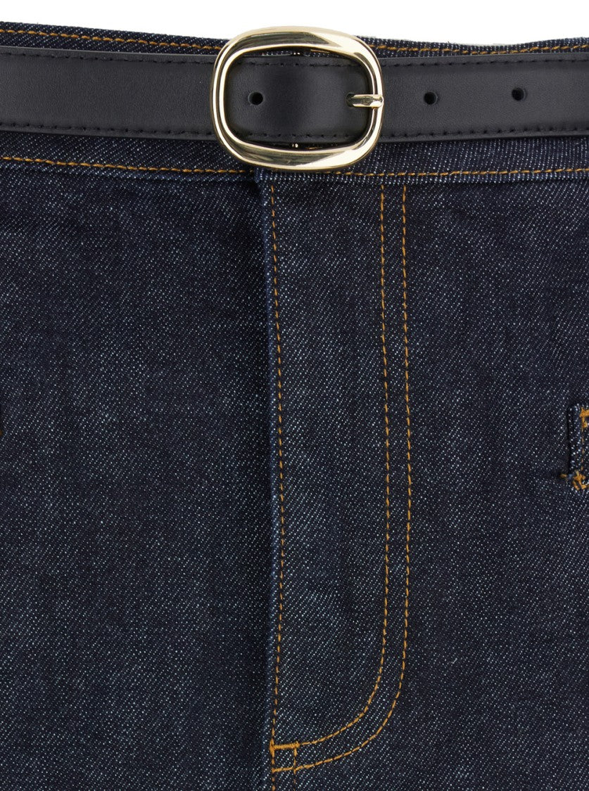 Self-Portrait Indigo Denim Midi Skirt