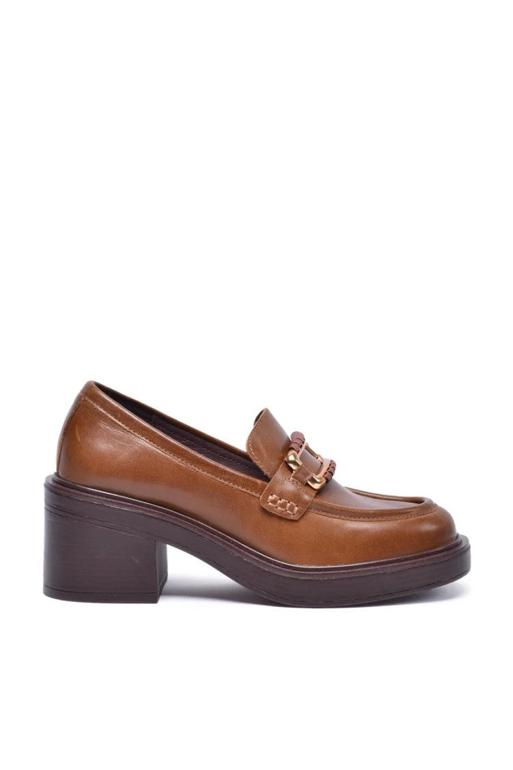 Emanuélle Vee Brown Leather Rubber Women's Loafer