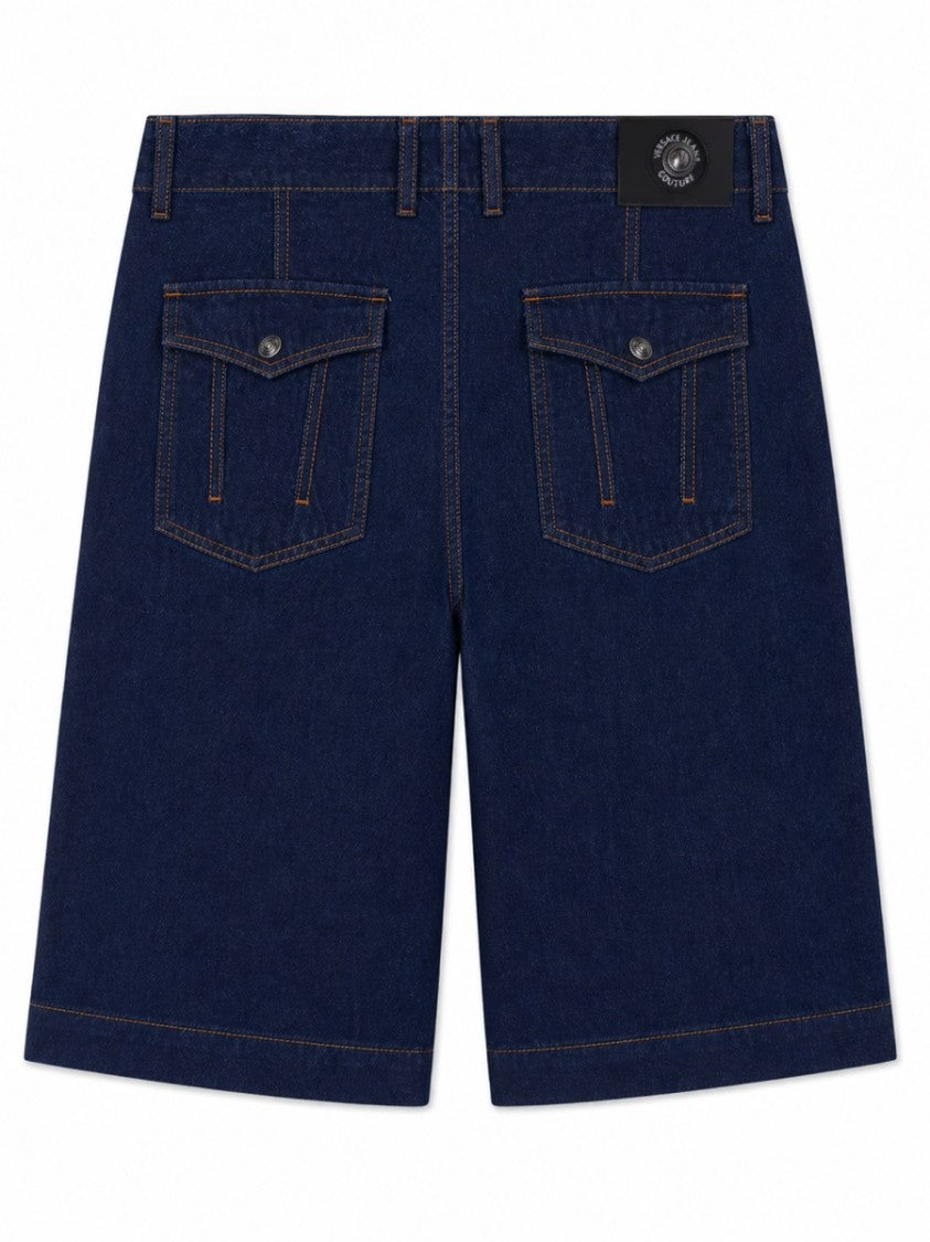 Versace Jeans Couture Indigo Wide-Leg Denim Patch Pockets Shorts