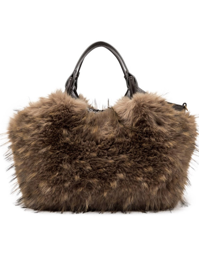 Gianni Chiarini Plush Brown Fur Shoulder Bag With Leather Accents