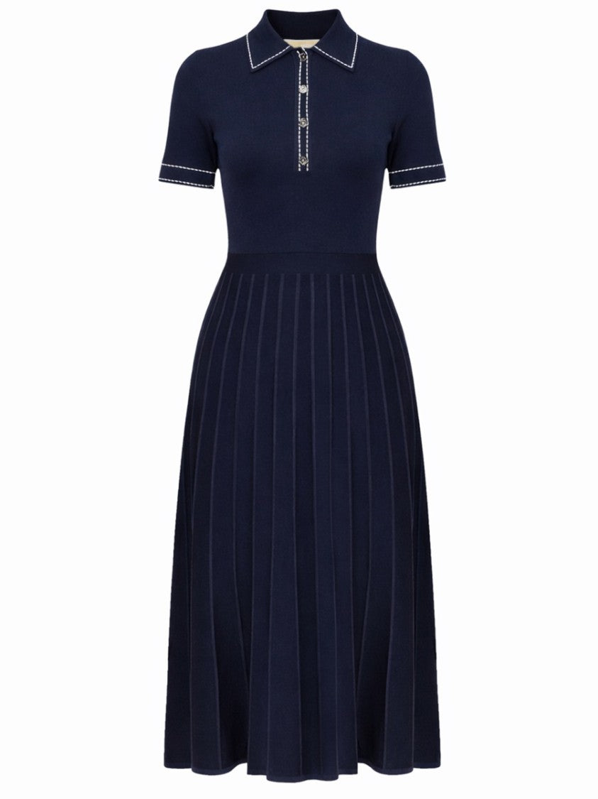 Michael Michael Kors Knitted Polo Dress In Vertical Ribbed Design