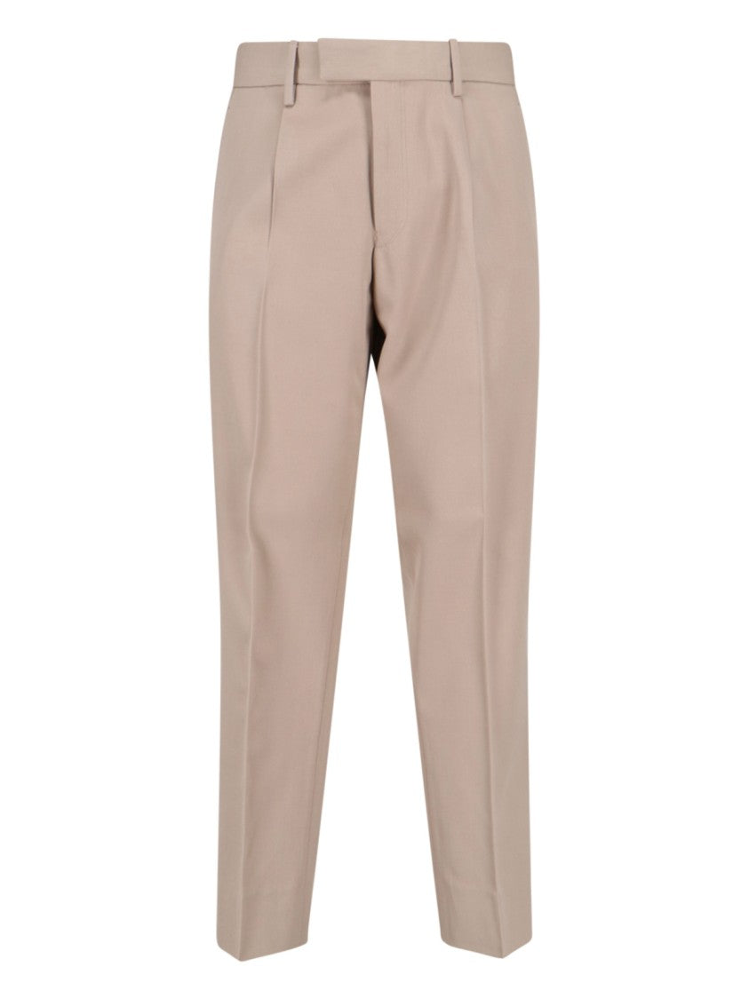Zegna Beige Mid-Rise Tailored Trousers With Pin-Tuck Details