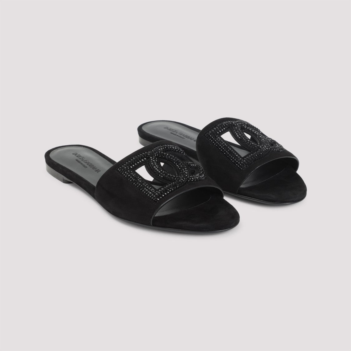 Dolce & Gabbana Black Goat Leather Slides With Signature Dg Logo