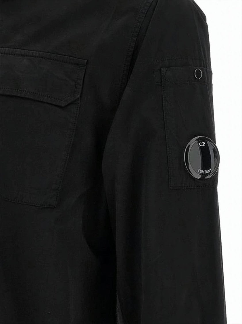C.P. Company Minimalist Black Cotton Jacket With Unique Lens Detail