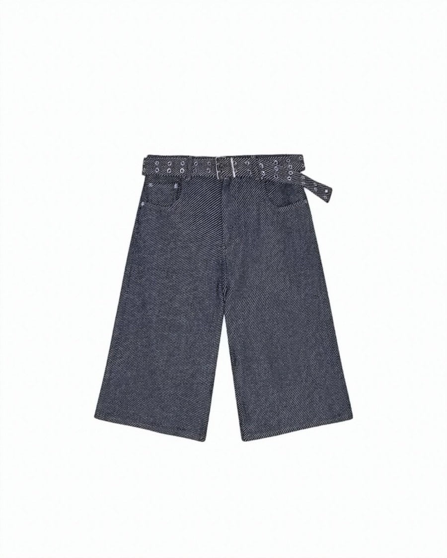 Ganni High-Waisted Blue Shorts With Eyelet-Trimmed Belt
