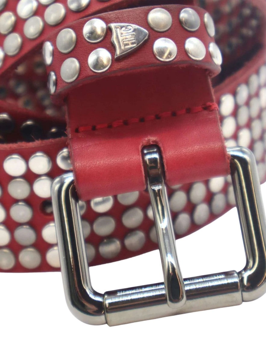 Htc Bordeaux Leather Belt With Iconic Studs And Metal Buckle