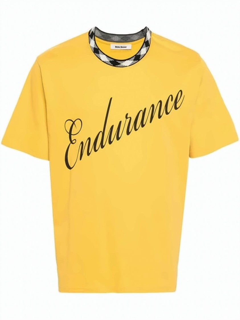 Wales Bonner Short-Sleeved T-Shirt With Checkered Neckline And Bold Graphic