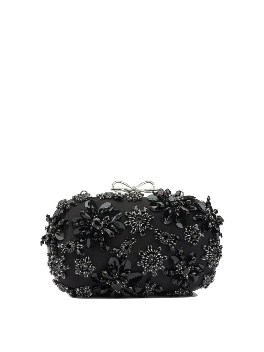 Self-Portrait Satin Clutch Bag With Crystals