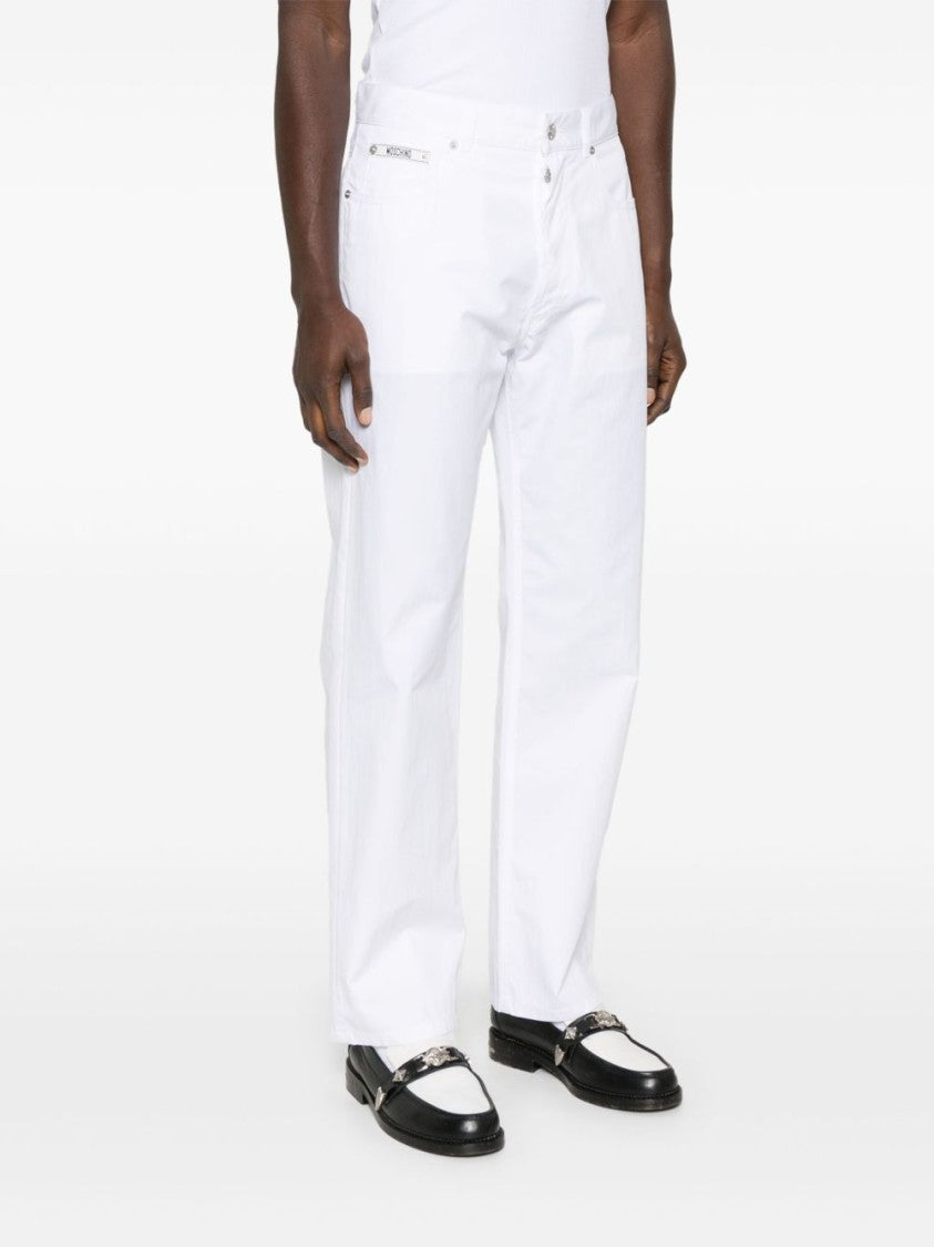 Moschino White Five-Pocket Logo Patch Trousers