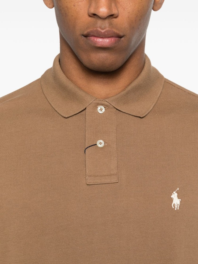 Polo Ralph Lauren Classic Brown Polo Shirt With Textured Knit Fabric