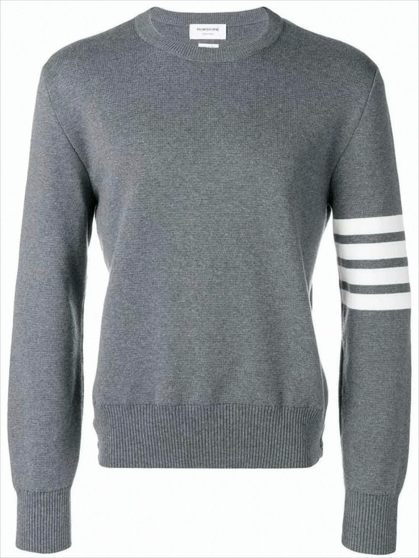 Thom Browne Crew Neck Sweater With Ribbon Accents And Stripe Detail