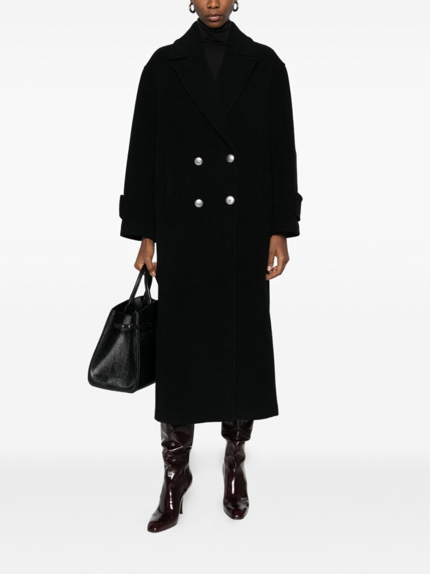 Pinko Double-Breasted Black Wool Coat With Classic Lapel
