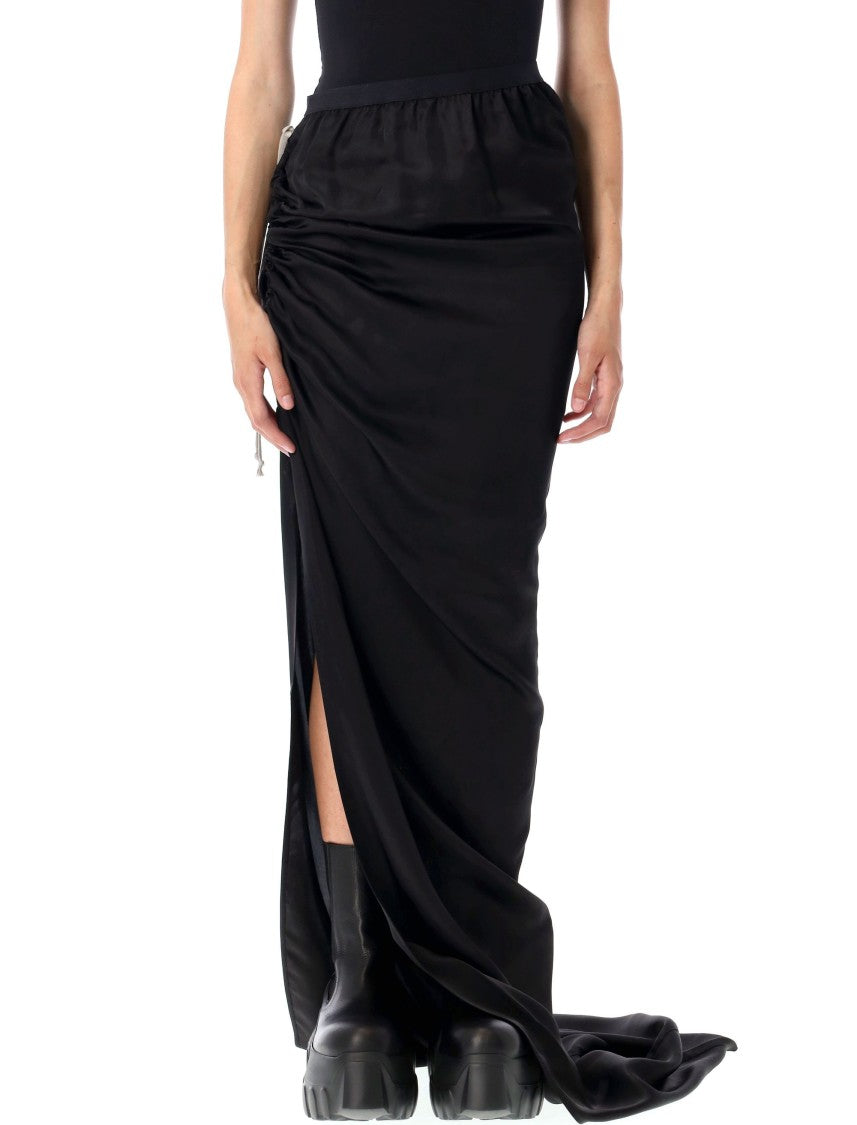 Rick Owens Edfu Long Ruched Black Skirt