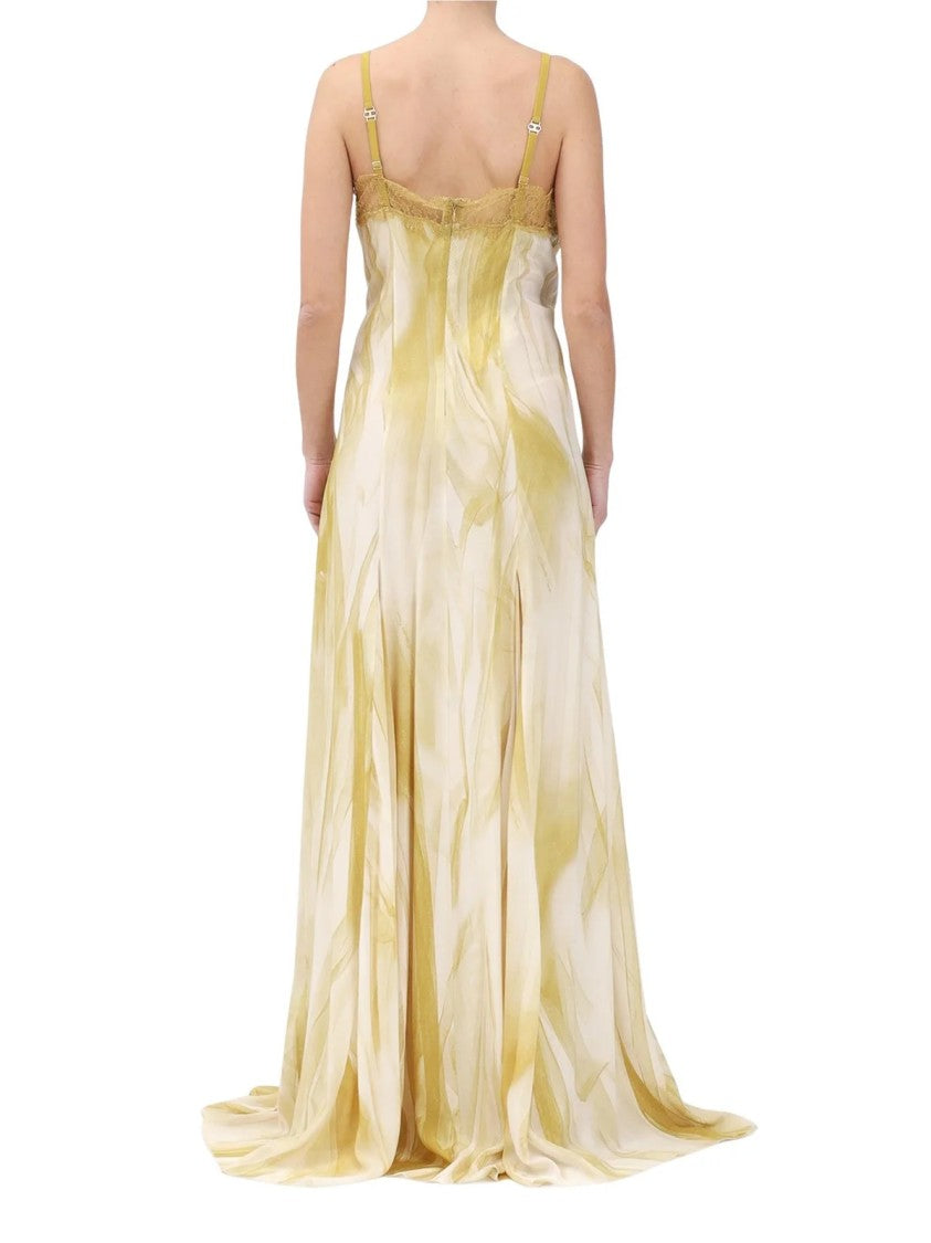 Elisabetta Franchi Curry Lace Trim Viscose Maxi Slip Dress