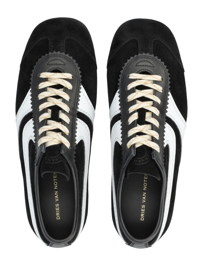 Dries Van Noten Low-Profile Black Suede Sneakers With White Leather Accents