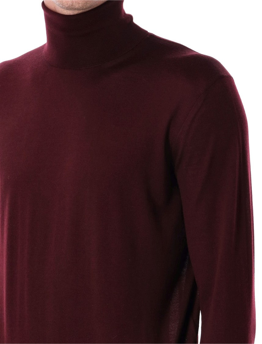 Saint Laurent High Neck Fine Knit Burgundy Sweater