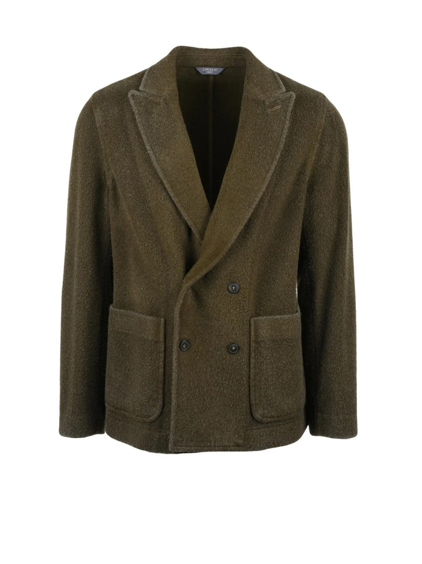 Circolo 1901 Double-Breasted Blazer In Military Green With Classic Lapel And Textured Finish