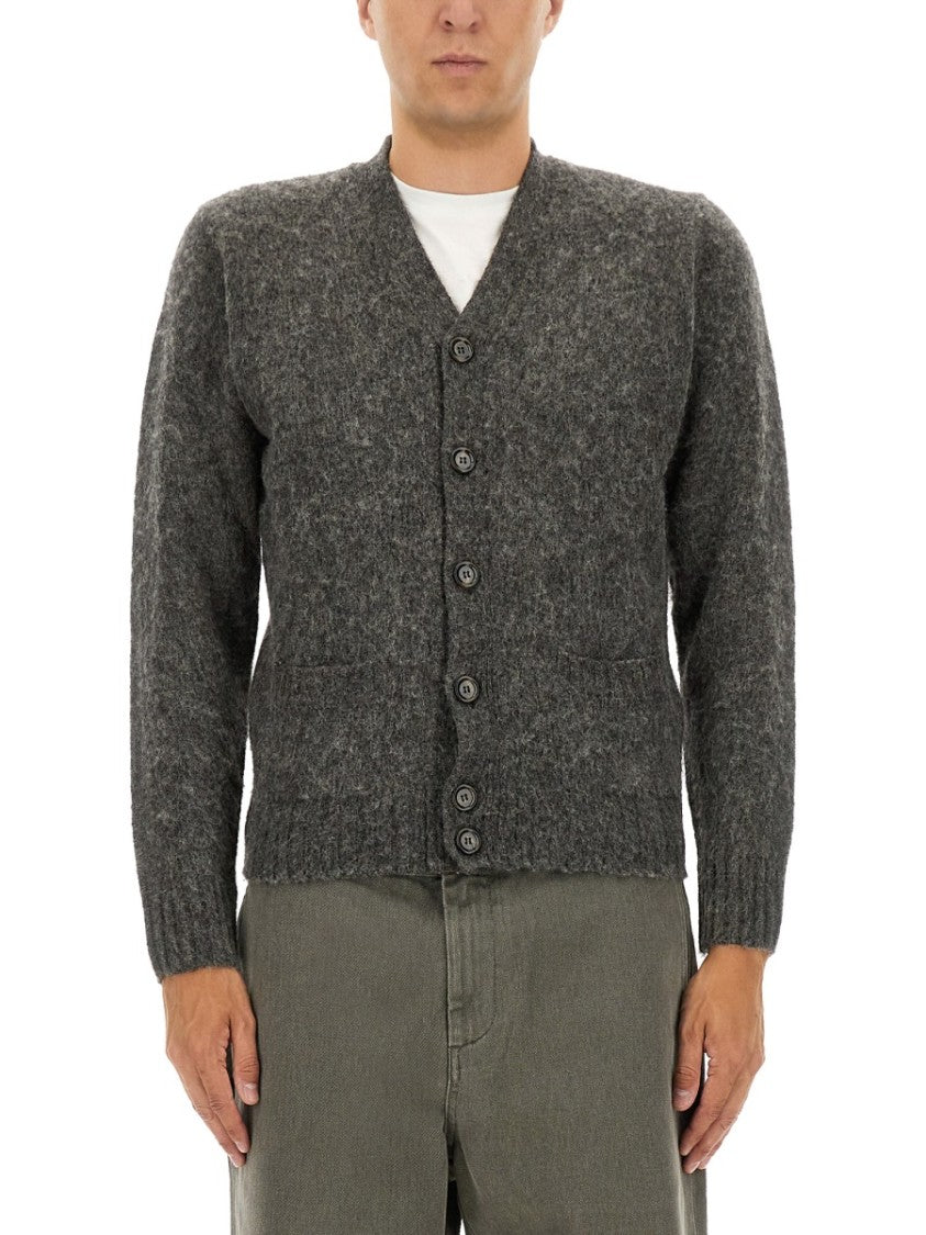 Aspesi Textured Wool Cardigan With V-Neckline And Button Closure