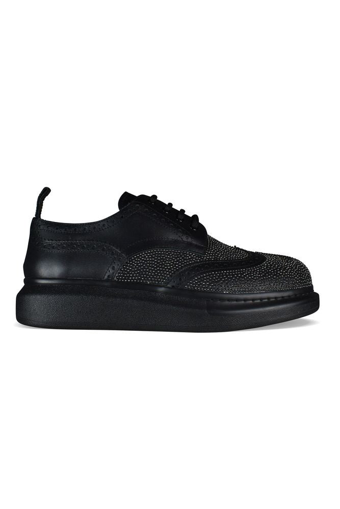 Alexander Mcqueen Black Leather Derbies With Oversized Rubber Sole