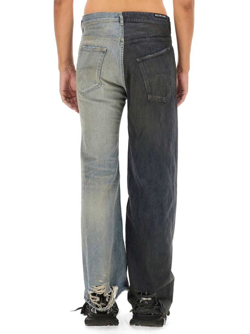 Balenciaga Two-Tone Large Fit Jeans With Distinctive Denim Panels