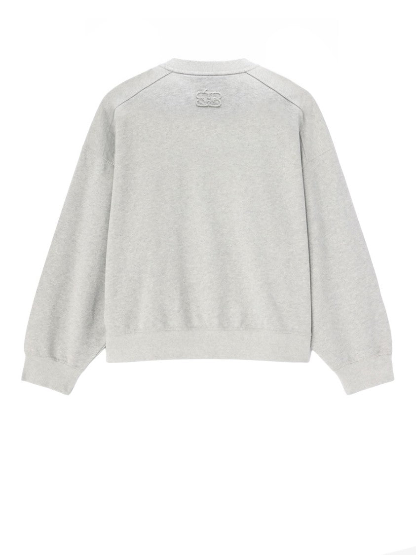 Ganni Cropped Light Grey Embroidered Cotton Sweatshirt