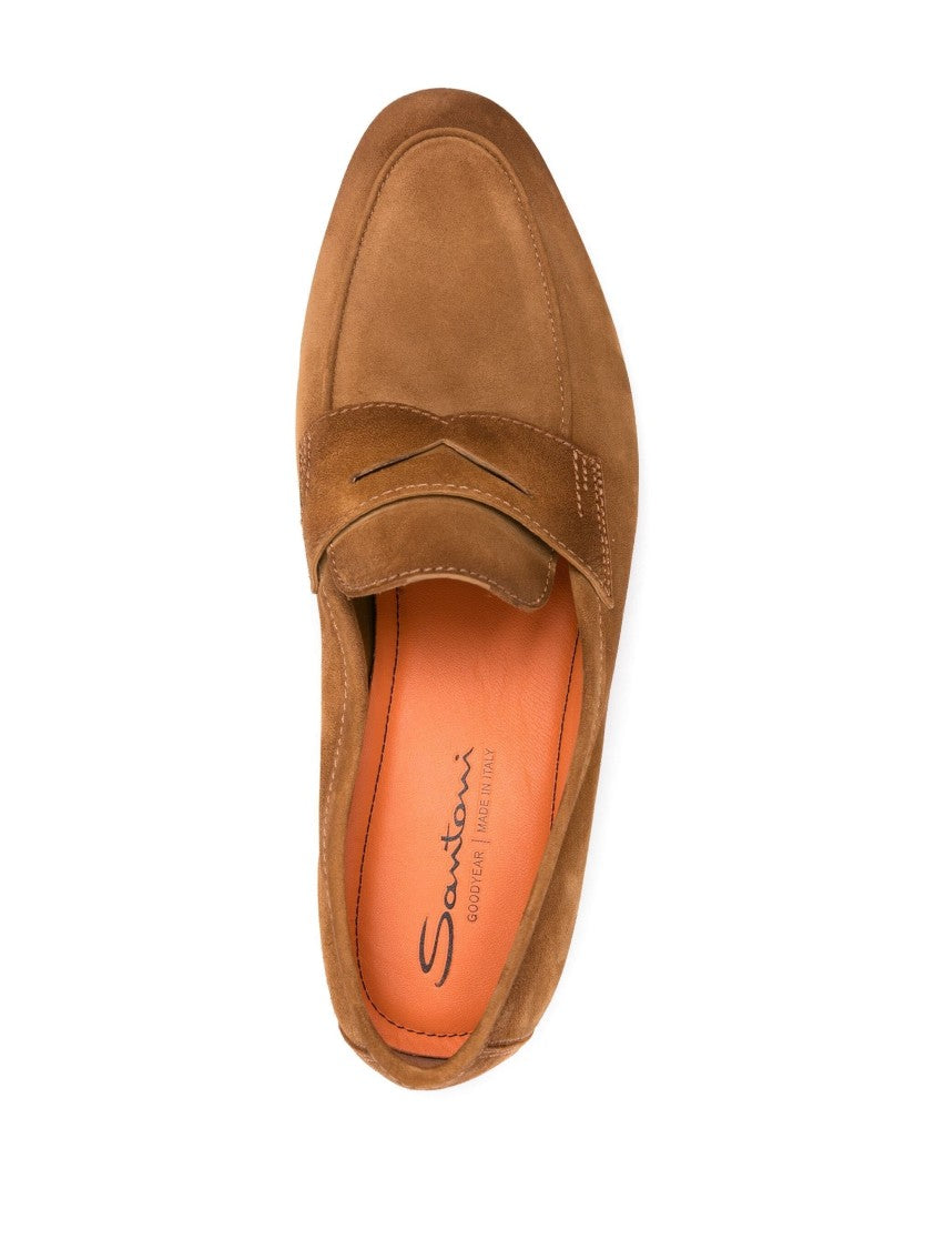 Santoni Cow Leather Loafers With Refined Stitch Detail