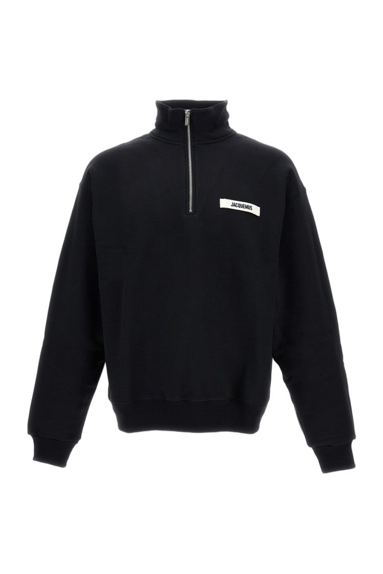 Jacquemus High Neck Zip Sweatshirt With Logo Detail And Gathered Cuffs