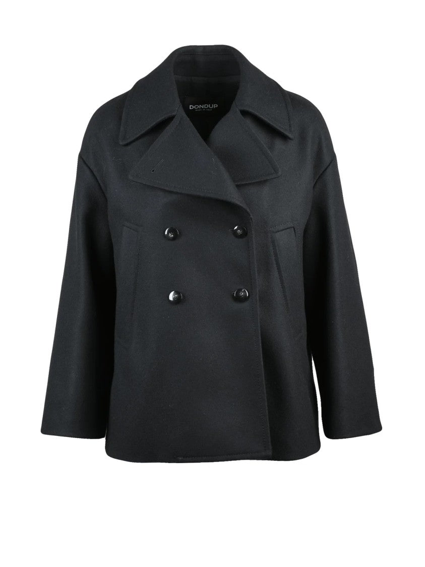 Dondup Black Virgin Wool-Blend Peacoat
